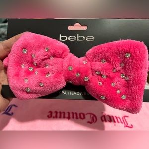 Bebe Hot Pink Rhinestone Embellished Big Bow Spa Makeup Headwrap Headband